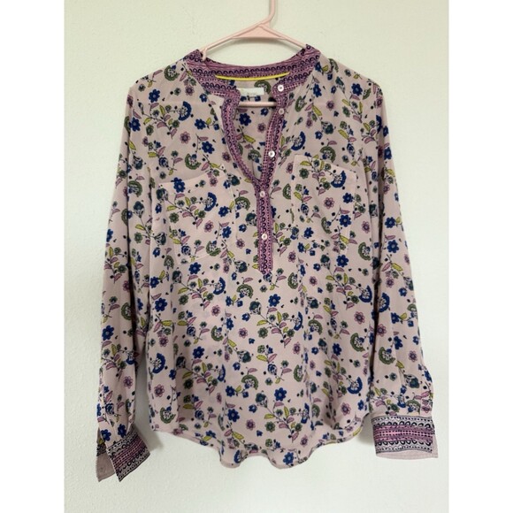 Boden Silk Floral Blouse Size 8 Peasant Boho Tunic Workwear Top Classic Chic - Picture 1 of 7